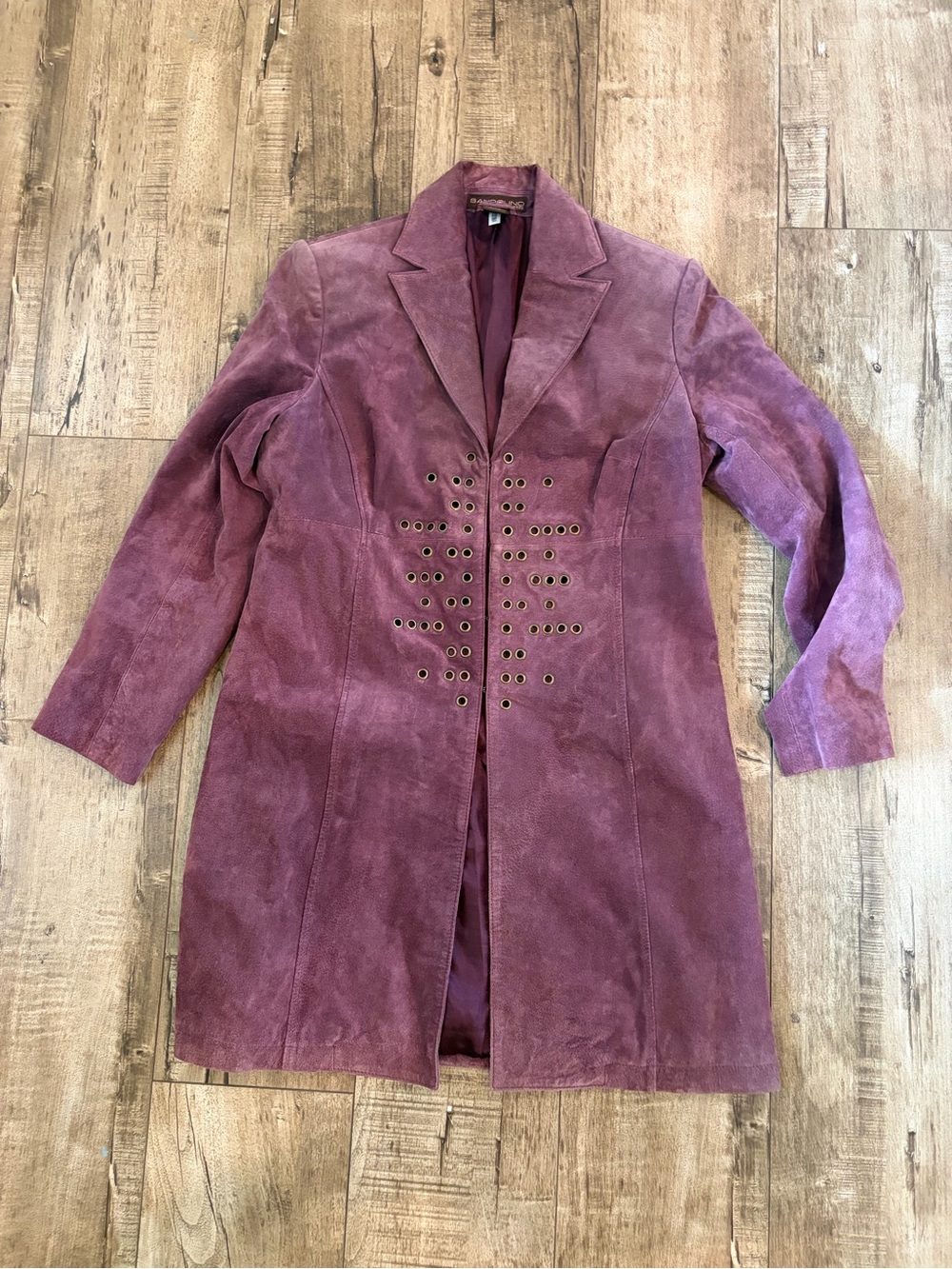 Vintage Bandolino Purple leather Long Trench Coat with Eyelet Detail